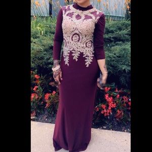 Burgundy and Gold Prom Dress